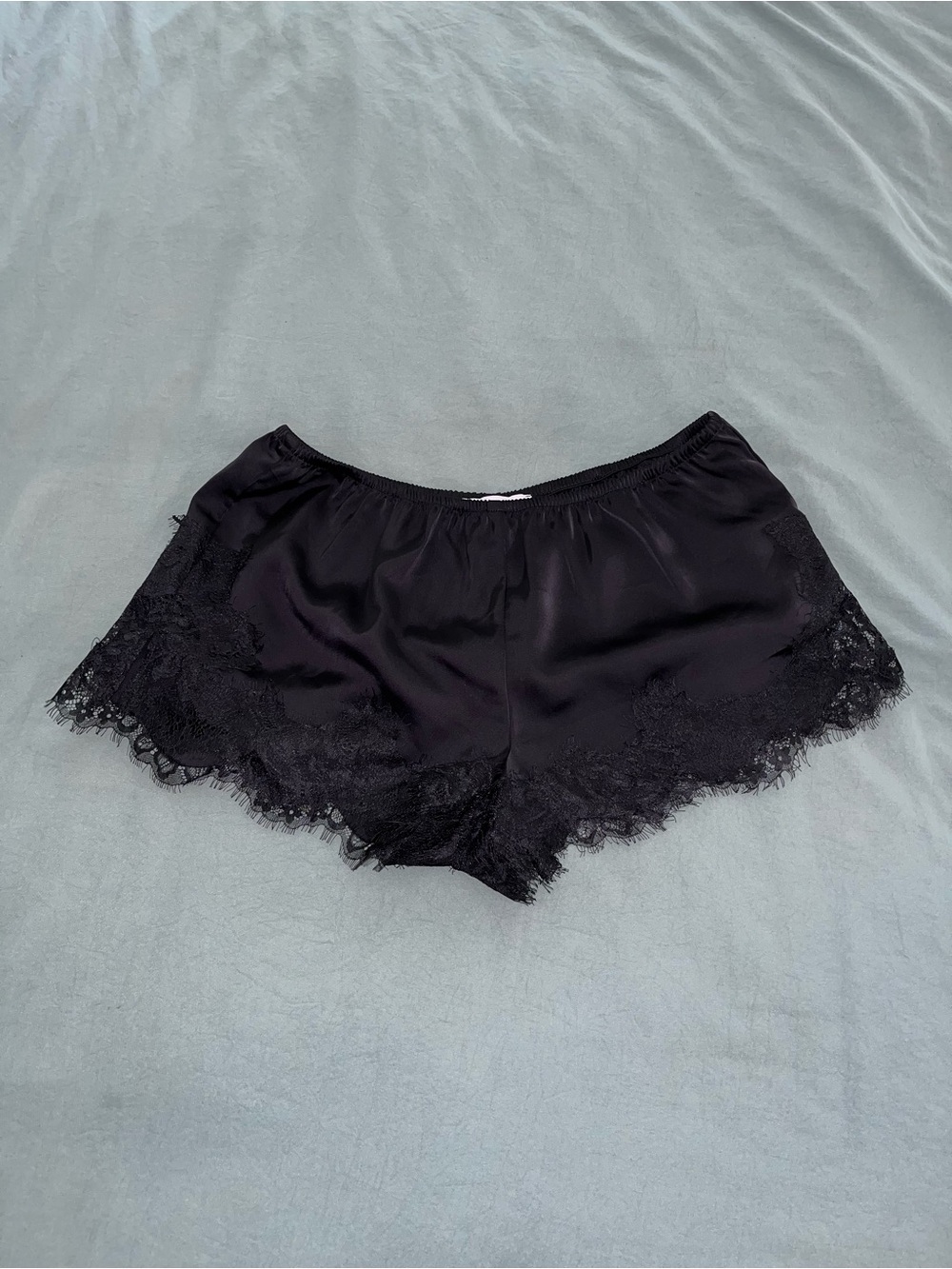 Black Lace Trim Satin Shorts